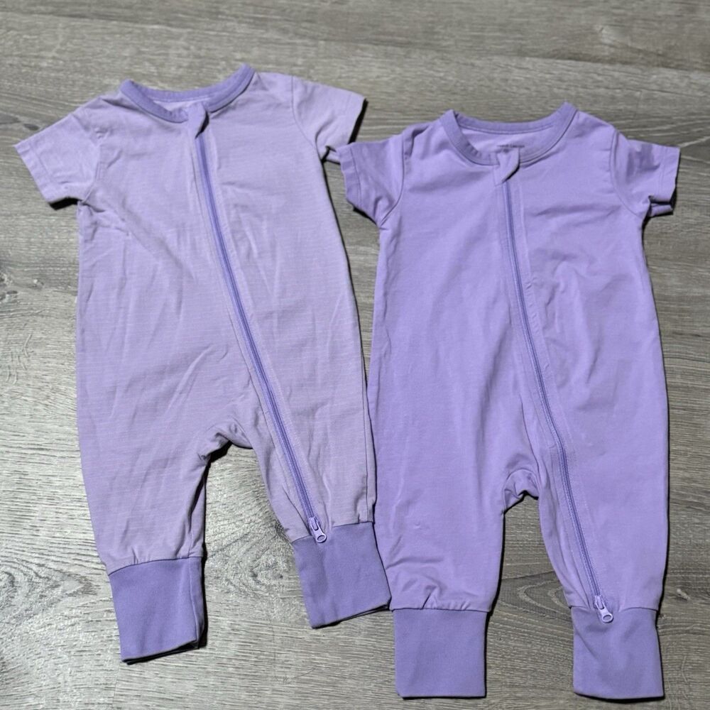 Teach Leanbh 3–6M Baby Zip Romper Set of 2 Lavender Purple Short Sleeve Sleepers